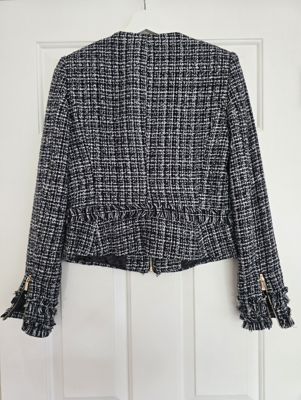 Karl Lagerfeld Black & White Tweed Zip Jacket, Size 2 - Picture 2 of 5